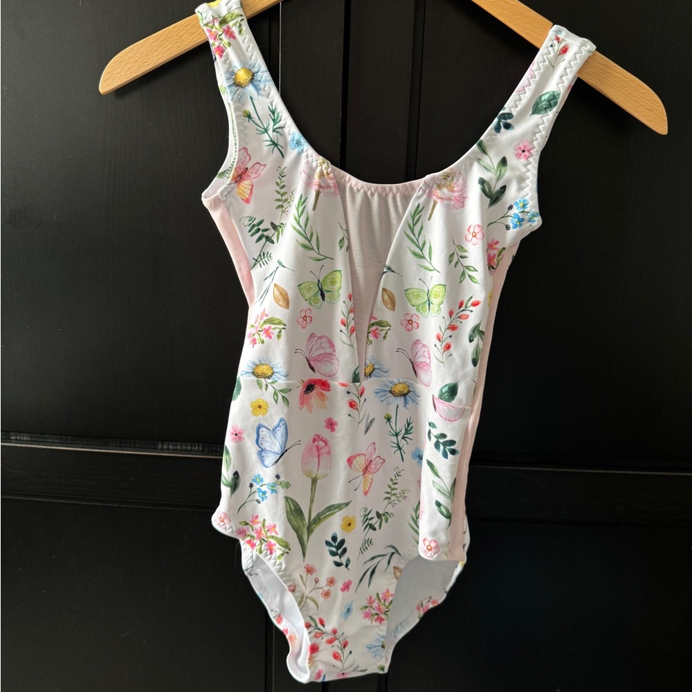 Chameleon floral tank leotard with mesh insets, S